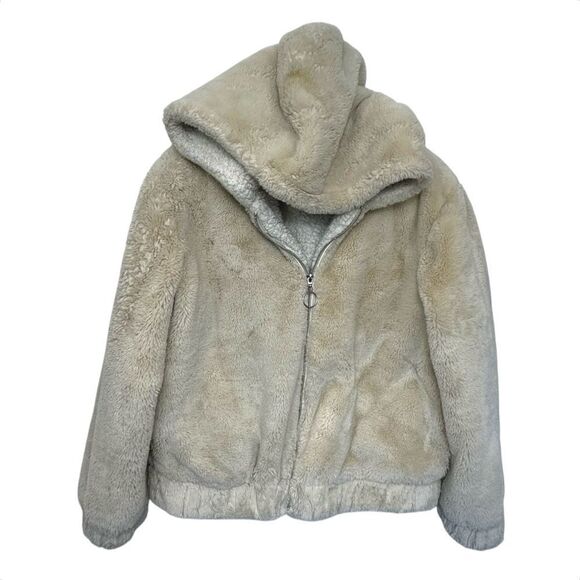 Forever 21 Faux Fur Plush Sherpa Cozy Hooded Bomber Zip Jacket, M - Picture 2 of 10